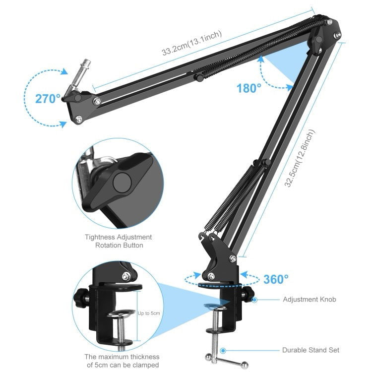 Condenser Microphone Studio Broadcast Professional Singing Microphone Kits with Suspension Scissor Arm & Metal Shock Mount et USB
Sound Card (noir) - Wakeshopes