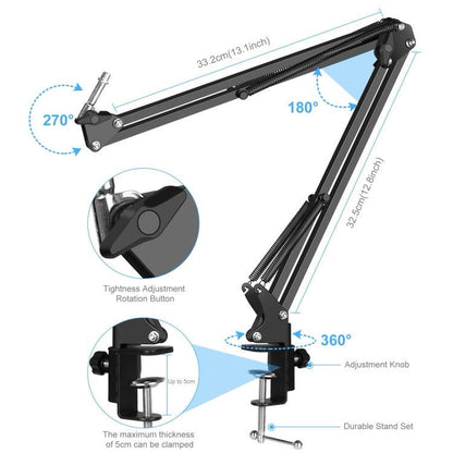 Condenser Microphone Studio Broadcast Professional Singing Microphone Kits with Suspension Scissor Arm & Metal Shock Mount et USB
Sound Card (noir) - Wakeshopes