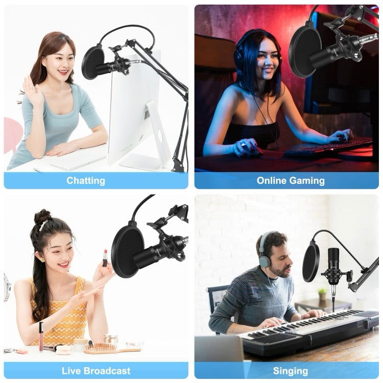 Condenser Microphone Studio Broadcast Professional Singing Microphone Kits with Suspension Scissor Arm & Metal Shock Mount et USB
Sound Card (noir) - Wakeshopes