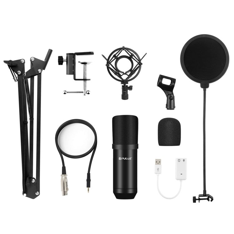 Condenser Microphone Studio Broadcast Professional Singing Microphone Kits with Suspension Scissor Arm & Metal Shock Mount et USB
Sound Card (noir) - Wakeshopes