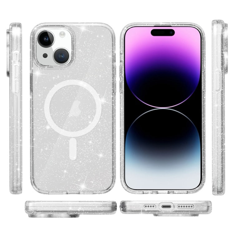 Coque iPhone 15 plus style glitter powder MagSafe magnetic (Blanc) - Wakeshopes