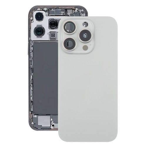Pour iPhone 16 Pro Max Coque arrière de batterie en verre d'origine avec couvercle d'objectif d'appareil photo + aimant MagSafe (argent) avec logo