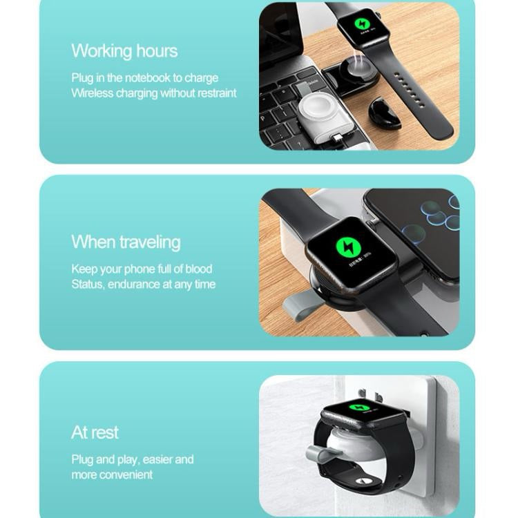 Chargeur sans fil magnétique portable pour Apple Watch 1/2/3/4/5/6/7/8/9/10/SE, chargeur sans fil intelligent de type C (blanc)