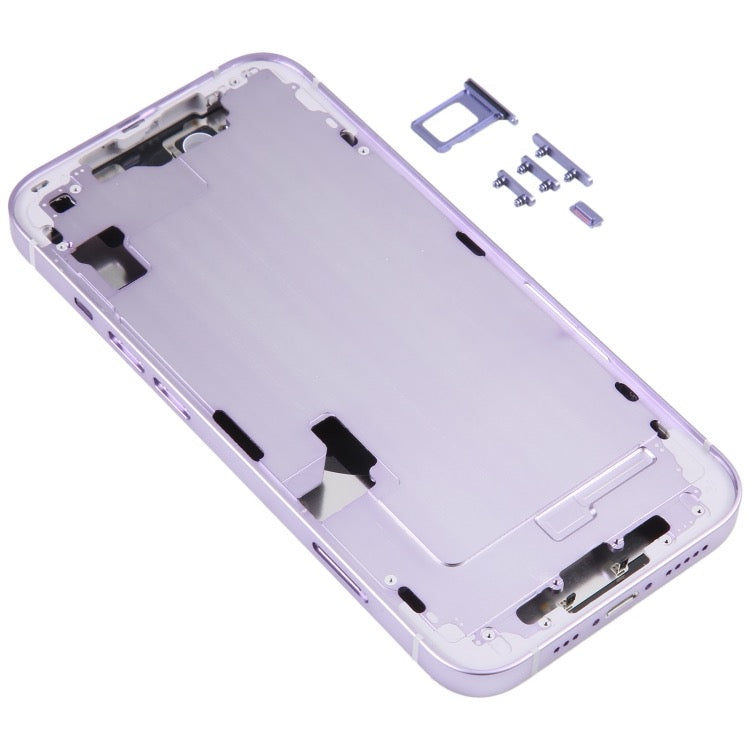 Coque arrière de batterie pour iPhone 14 avec cadre central/touches latérales (violet) avec logo