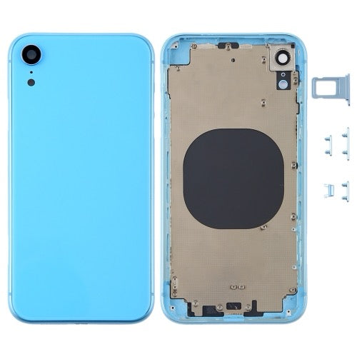 Couvercle du boîtier arrière avec objectif de la caméra, plateau de la carte SIM et touches latérales pour iPhone XR (bleu) avec logo