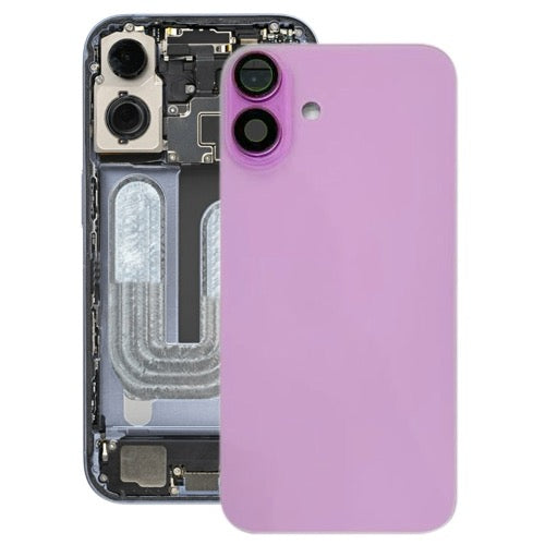 Pour iPhone 16 Plus Cache arrière de batterie avec cache d'objectif d'appareil photo (rose) avec logo