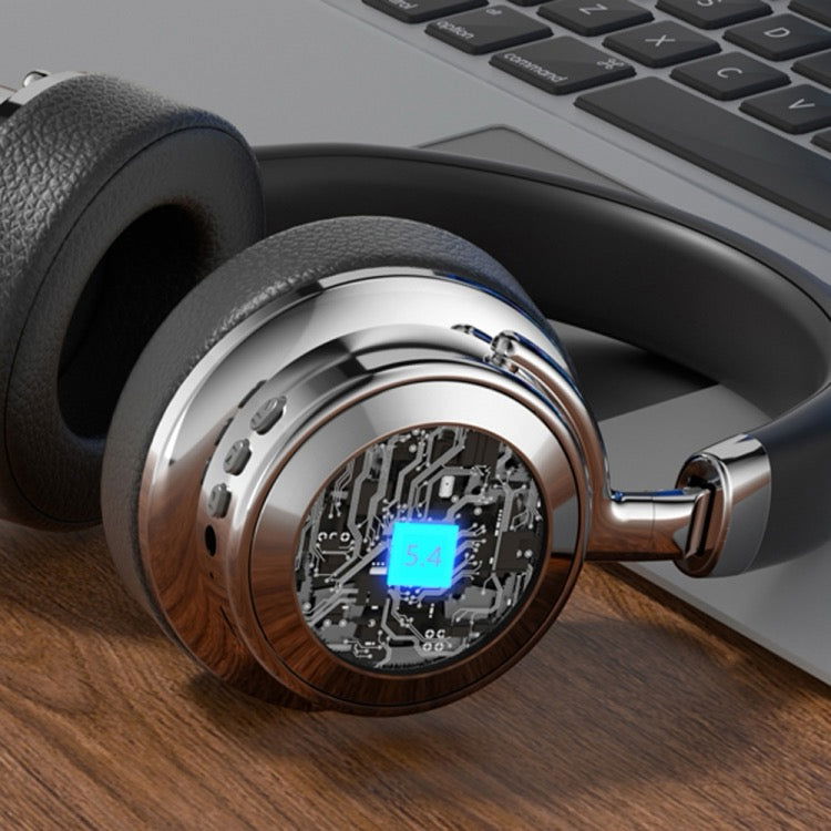 Écouteurs sans fil Bluetooth montés sur la tête en métal rétro CR-9 (argenté noir) - Wakeshopes