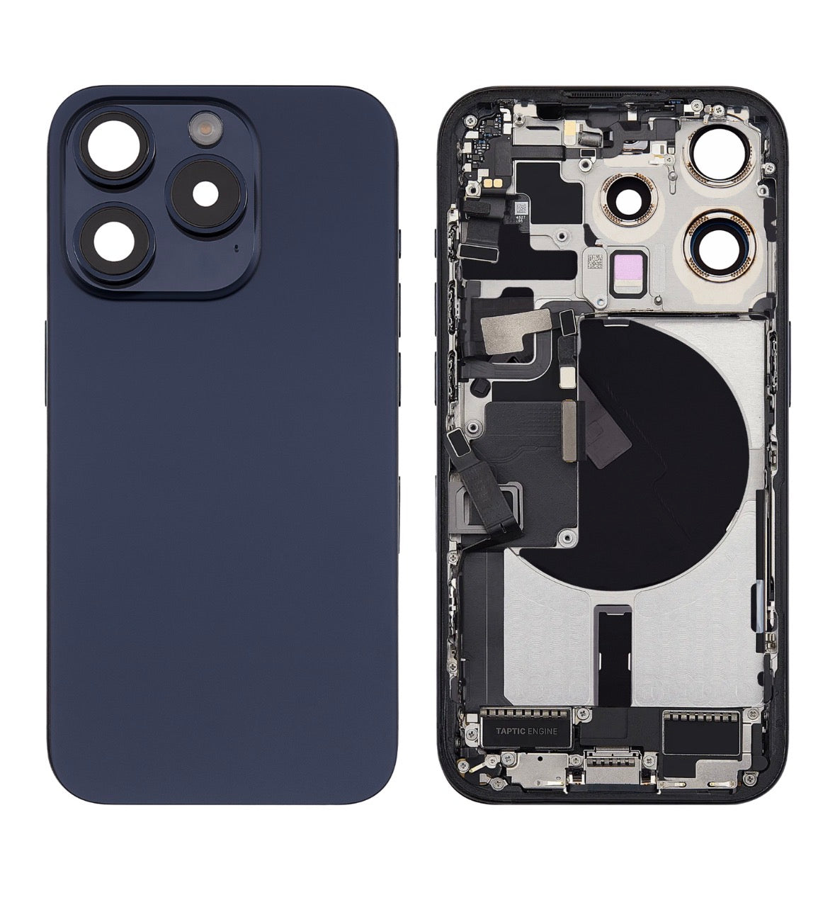 Châssis complet iPhone 15 Pro Bleu Titane – Face arrière + Nappe d’origine + Logo