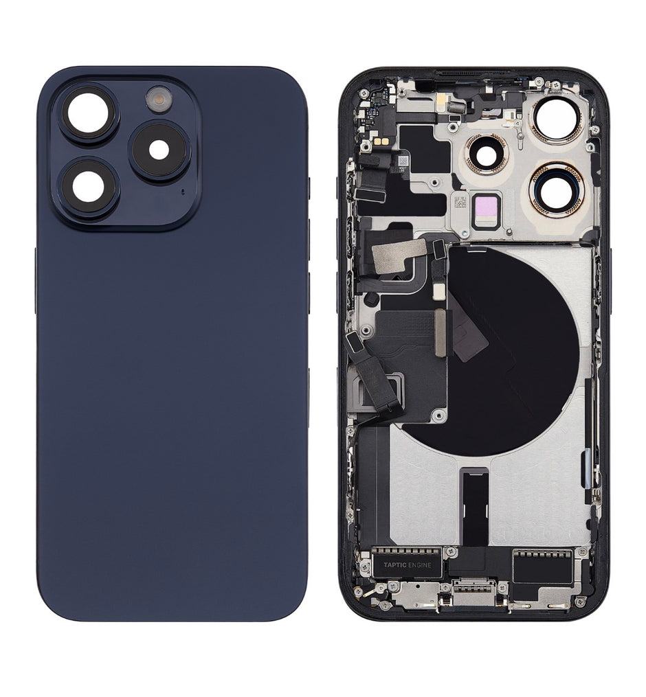 Châssis complet iPhone 15 Pro Bleu Titane – Face arrière + Nappe d’origine + Logo