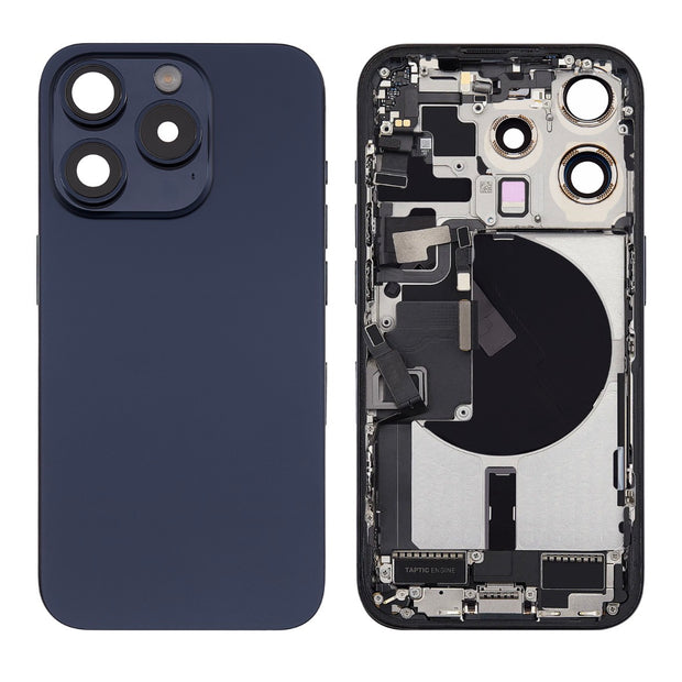 Châssis complet iPhone 15 Pro Bleu Titane – Face arrière + Nappe d’origine + Logo