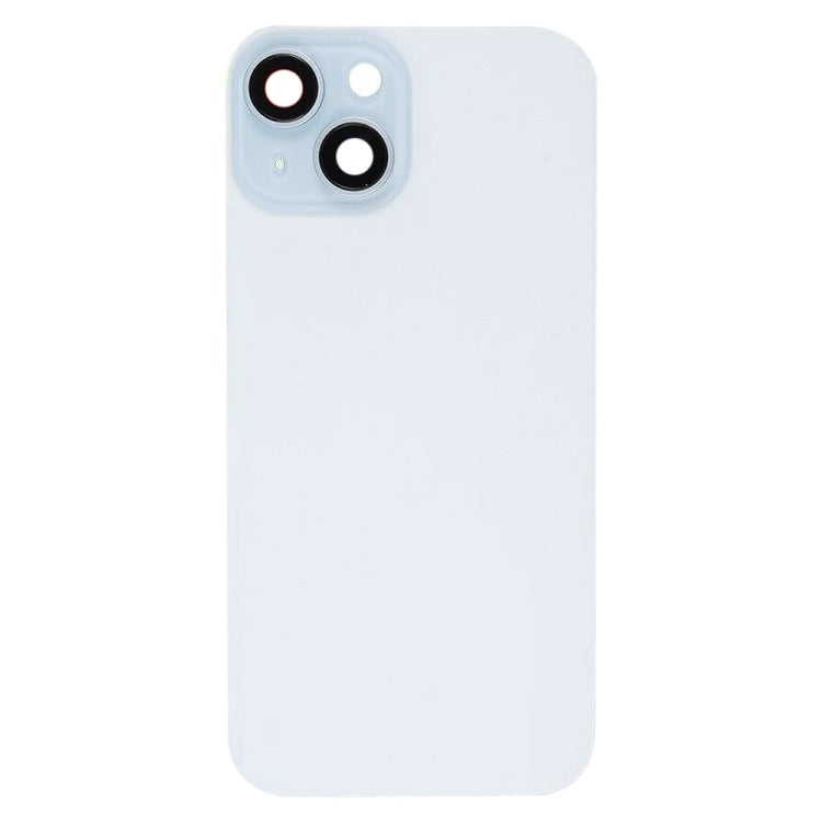 Pour iPhone 15 Couvercle arrière de batterie en verre avec support de flash + module de chargement sans fil (bleu) avec logo