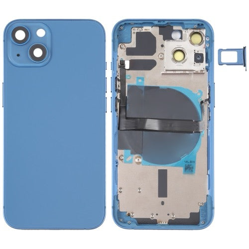 Châssis arrière iPhone 13 avec logo, boutons latéraux, plateau SIM, câble volume et charge sans fil ( Bleu ) avec logo