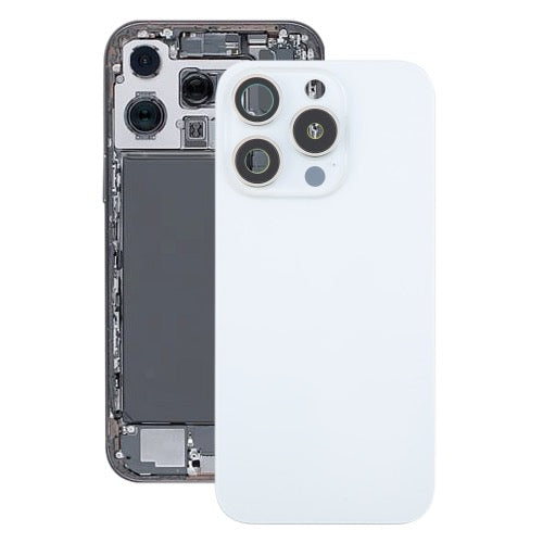 Pour iPhone 16 Pro Max Coque arrière de batterie en verre d'origine avec couvercle d'objectif d'appareil photo + aimant MagSafe (blanc) avec logo