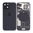 Pour iPhone 15 Couvercle arrière de batterie en verre avec support de flash + module de chargement sans fil avec logo (noir)