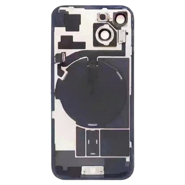Pour iPhone 15 Couvercle arrière de batterie en verre avec support de flash + module de chargement sans fil avec logo (noir)