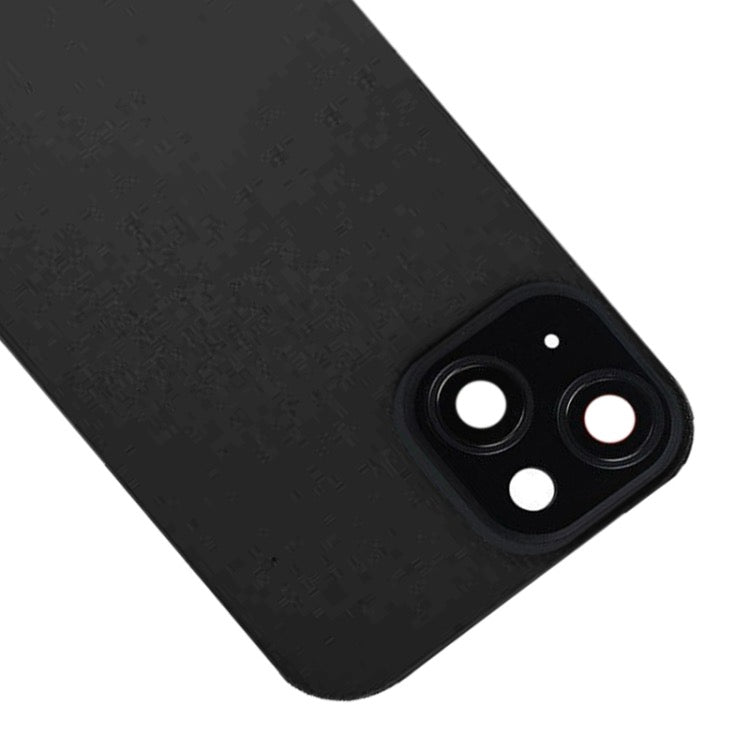 Pour iPhone 15 Couvercle arrière de batterie en verre avec support de flash + module de chargement sans fil avec logo (noir)