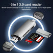 Adaptateur de lecteur de carte multifonction 6 en 1 USB 3.0, Micro USB, Type-C vers SD, carte TF, disque U (argent)