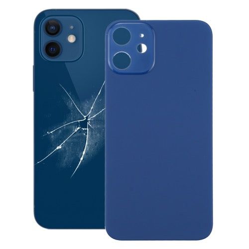 Couvercle de batterie arrière à grand trou de caméra de remplacement facile pour iPhone 12 (bleu) avec logo