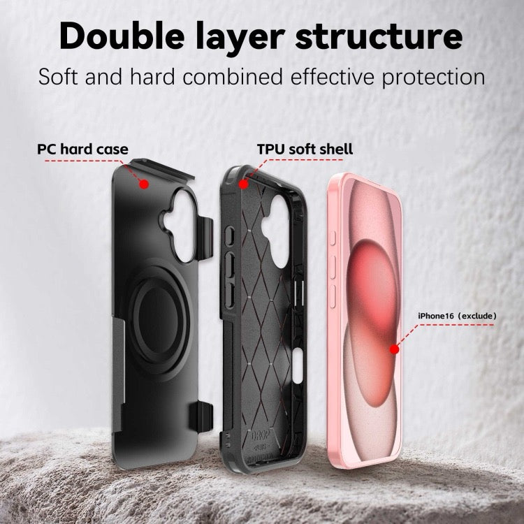 Coque iPhone 16 Armor Magsafe PC Hybrid TPU Phone Case (Noir)
