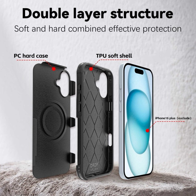 Coque iPhone 16 Plus Armor Magsafe PC Hybrid TPU Phone Case (Noir)