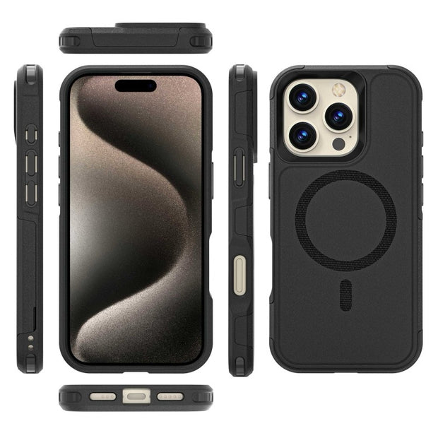 Coque iPhone 16 Pro Max Armor Magsafe PC Hybrid TPU Phone Case (Noir)