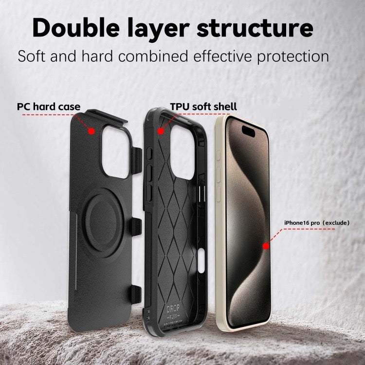 Coque iPhone 16 Pro Max Armor Magsafe PC Hybrid TPU Phone Case (Noir)