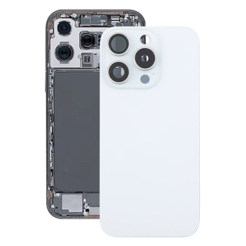 Pour iPhone 16 Pro Coque arrière de batterie en verre d'origine avec couvercle d'objectif d'appareil photo (blanc) avec logo