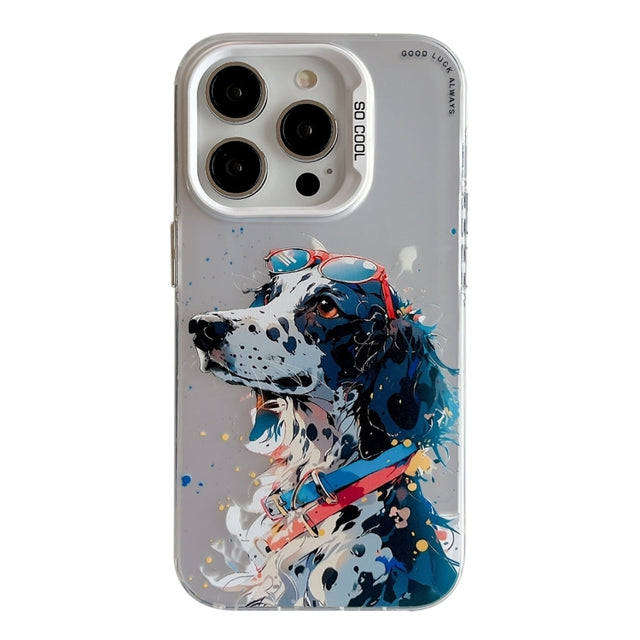 Coque Série de peinture à l'huile à motif animal PC + TPU Phone Case (chien tacheté)
