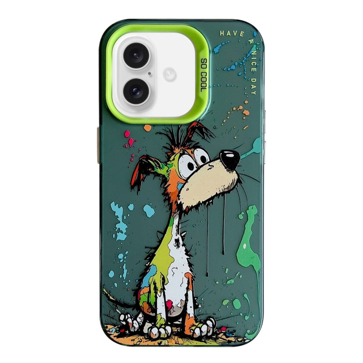Coque Série de peinture à l'huile à motif animal PC + TPU Phone Case  (chien vert)