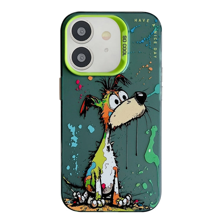 Coque Série de peinture à l'huile à motif animal PC + TPU Phone Case  (chien vert)