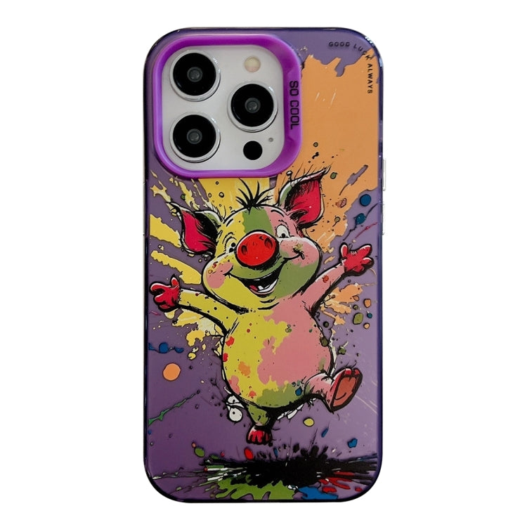 Coque Série de peinture à l'huile à motif animal PC + TPU Phone Case  (cochon heureux)
