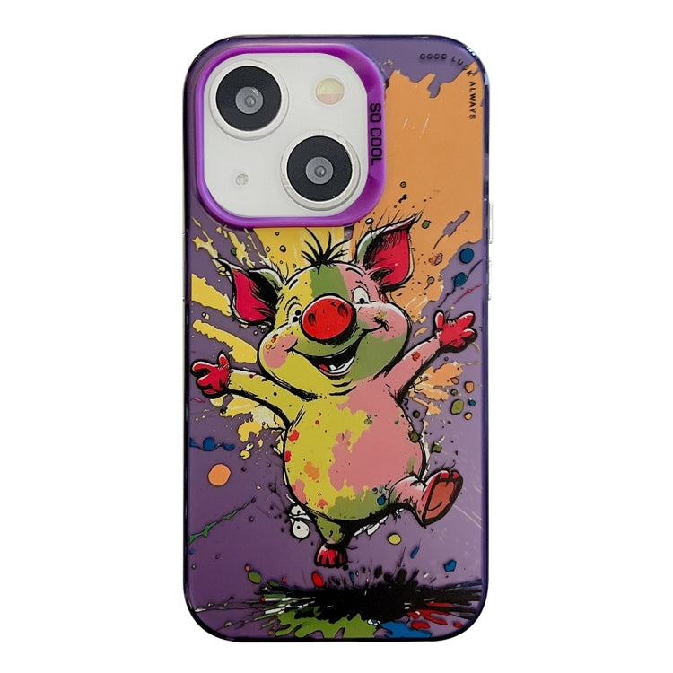 Coque Série de peinture à l'huile à motif animal PC + TPU Phone Case  (cochon heureux)
