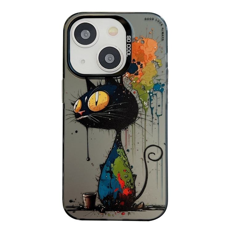 Coque Série de peinture à l'huile à motif animal PC + TPU Phone Case (Chat noir)