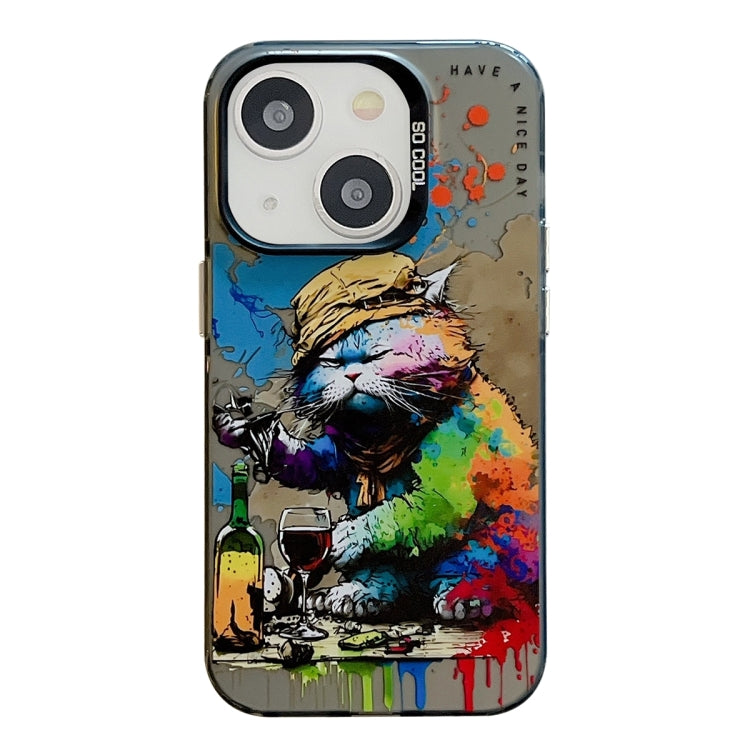 Coque Série de peinture à l'huile à motif animal PC + TPU Phone Case (Chat qui boit)