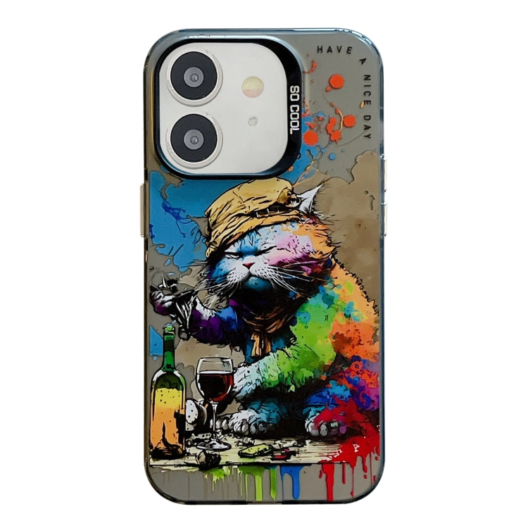 Coque Série de peinture à l'huile à motif animal PC + TPU Phone Case (Chat qui boit)