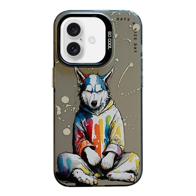 Coque Série de peinture à l'huile à motif animal PC + TPU Phone Case (chien à capuche)
