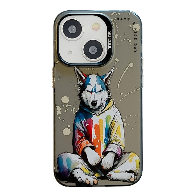 Coque Série de peinture à l'huile à motif animal PC + TPU Phone Case (chien à capuche)
