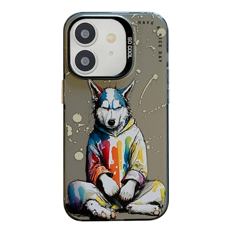 Coque Série de peinture à l'huile à motif animal PC + TPU Phone Case (chien à capuche)