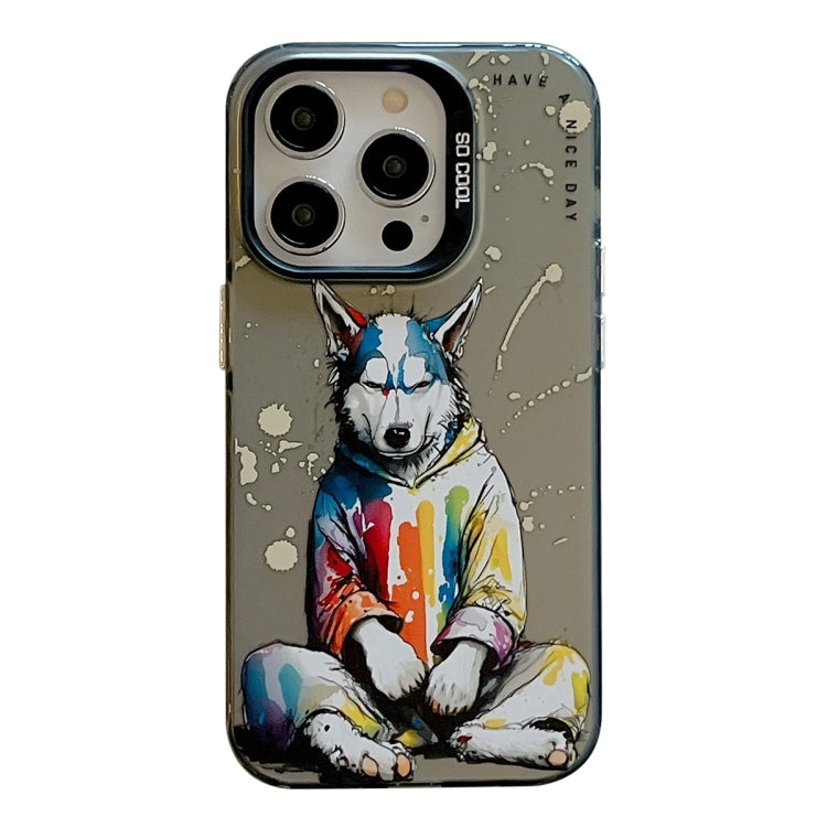 Coque Série de peinture à l'huile à motif animal PC + TPU Phone Case (chien à capuche)