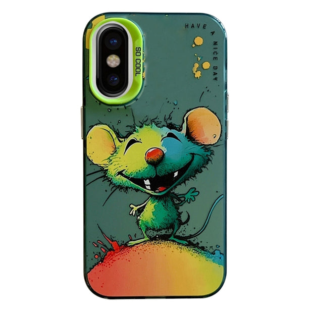Coque Série de peinture à l'huile à motif animal PC + TPU Phone Case (Happy Mouse)