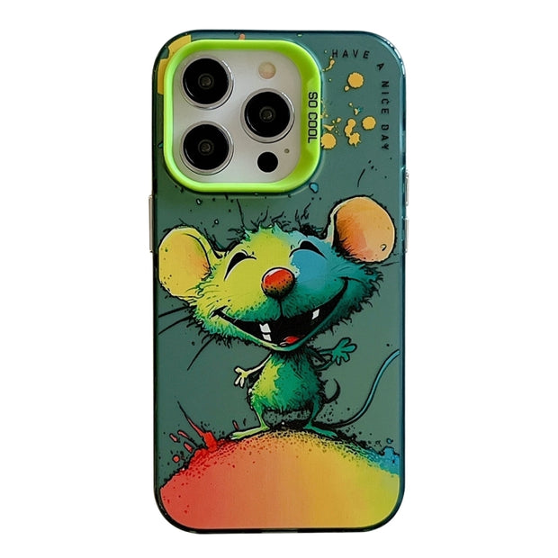 Coque Série de peinture à l'huile à motif animal PC + TPU Phone Case (Happy Mouse)