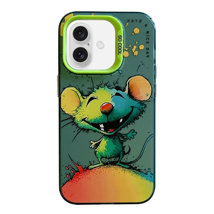 Coque Série de peinture à l'huile à motif animal PC + TPU Phone Case (Happy Mouse)