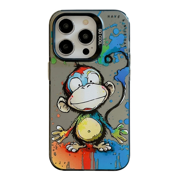 Coque Série de peinture à l'huile à motif animal PC + TPU Phone Case (Happy Monkey)