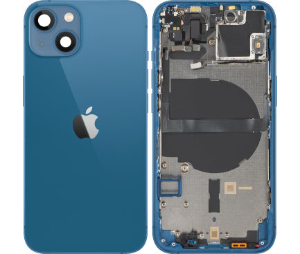 Châssis arrière iPhone 13 avec logo, boutons latéraux, plateau SIM, câble volume et charge sans fil ( Bleu ) avec logo