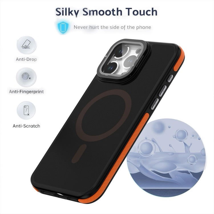 Pour iPhone 16 Magsafe Étui de téléphone à film d'objectif bicolore avec support de pliage d'objectif
(Orange) - Wakeshopes
