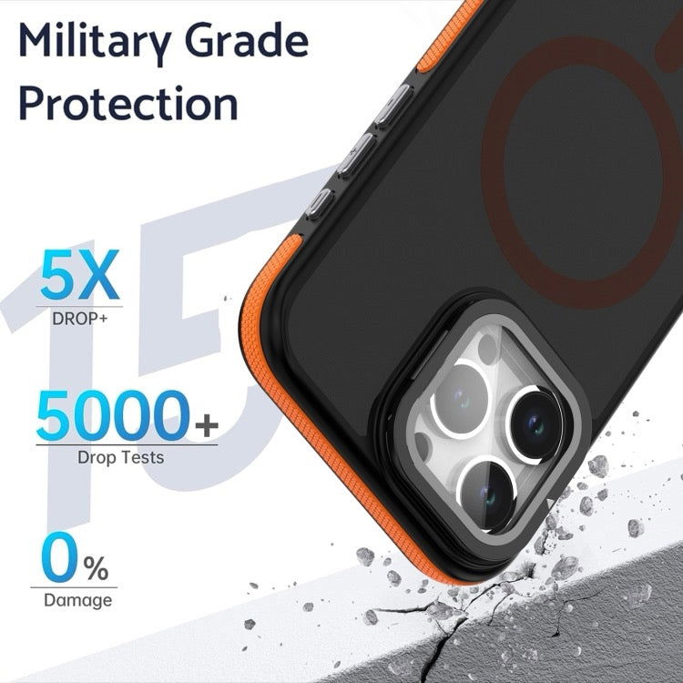 Pour iPhone 16 Magsafe Étui de téléphone à film d'objectif bicolore avec support de pliage d'objectif
(Orange) - Wakeshopes