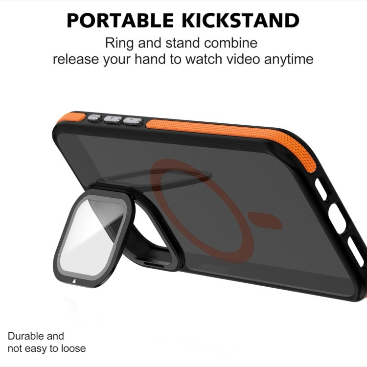 Pour iPhone 16 Magsafe Étui de téléphone à film d'objectif bicolore avec support de pliage d'objectif
(Orange) - Wakeshopes