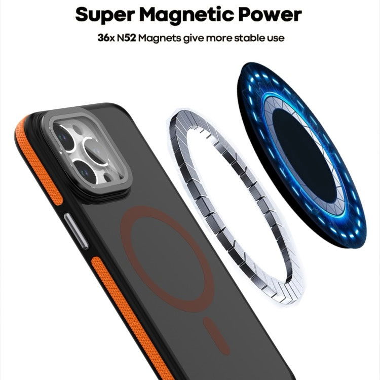 Pour iPhone 16 Magsafe Étui de téléphone à film d'objectif bicolore avec support de pliage d'objectif (bleu) - Wakeshopes
