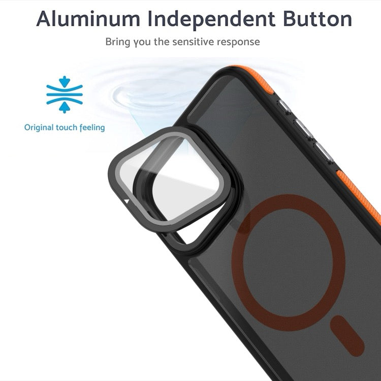 Pour iPhone 16 Magsafe Étui de téléphone à film d'objectif bicolore avec support de pliage d'objectif (bleu) - Wakeshopes