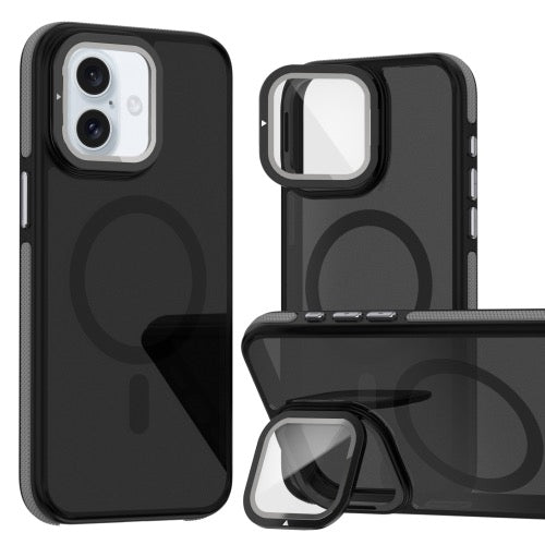 Pour iPhone 16 Magsafe Étui de téléphone à film d'objectif bicolore avec support de pliage d'objectif (gris) - Wakeshopes